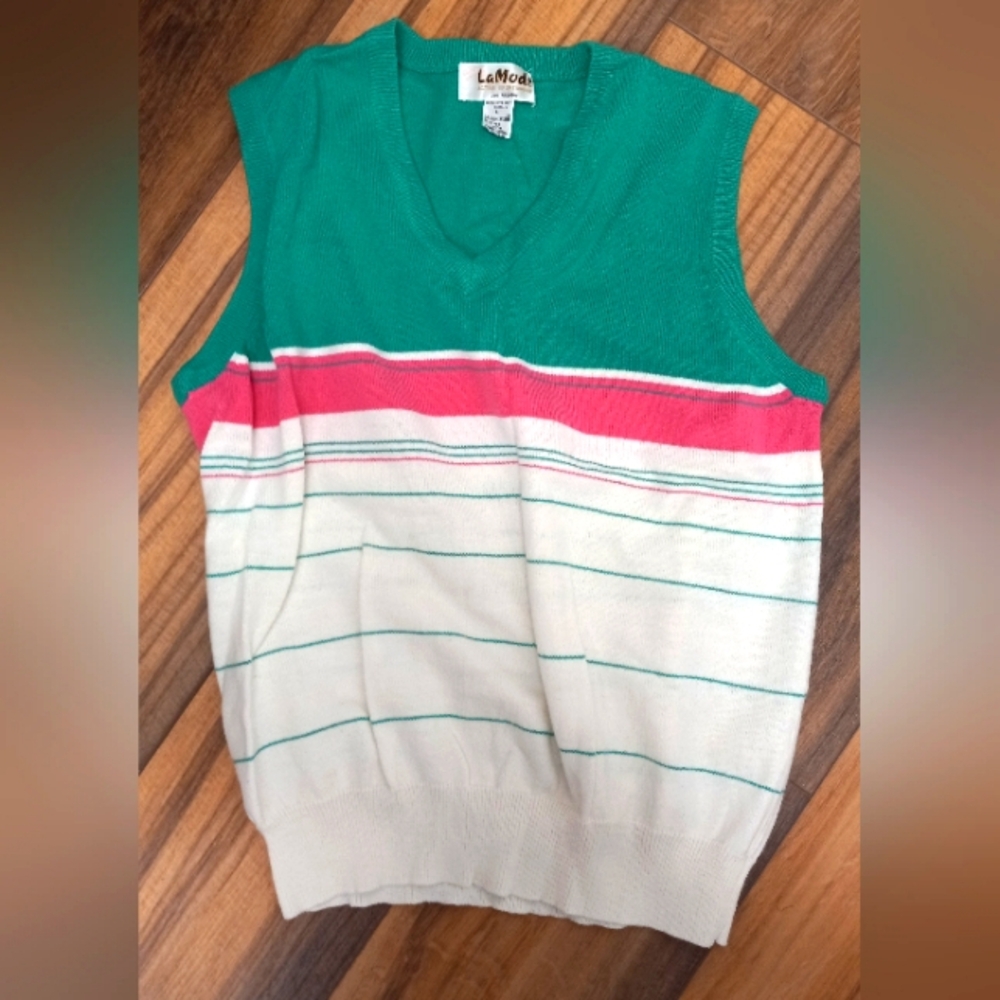 LaMode Active Sportswear Grandpa Grandma Sweater Green & Pink sweatervest